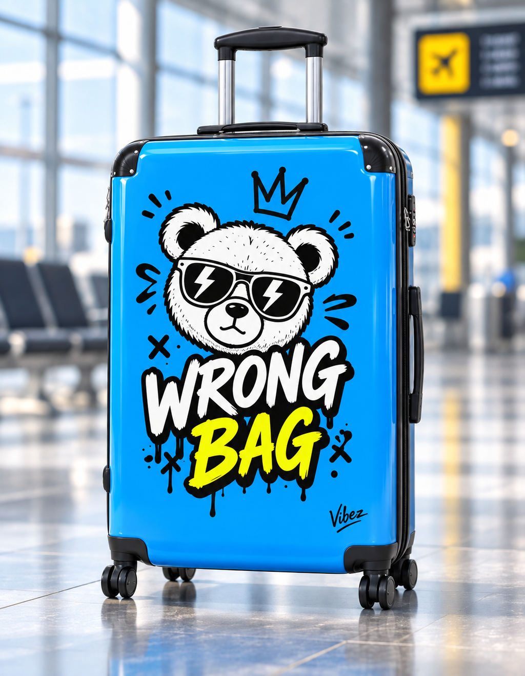 Wrong Bag Bear Suitcase, Blue Funny Luggage for Teens, Cute Hard Shell Travel Case, Graduation Gift