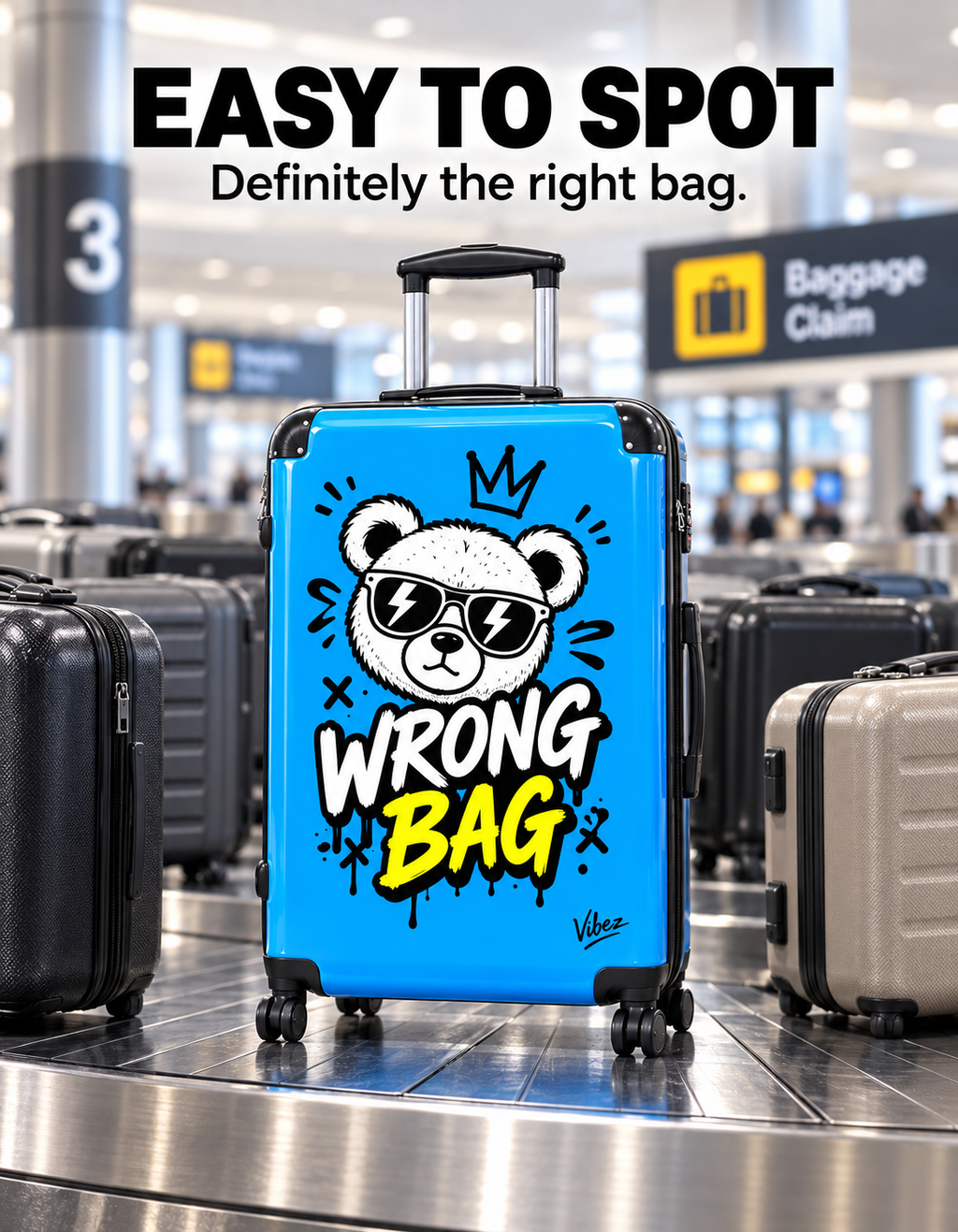 Wrong Bag Bear Suitcase, Blue Funny Luggage for Teens, Cute Hard Shell Travel Case, Graduation Gift