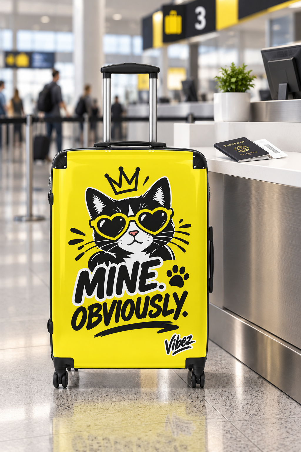 Cat Lover Suitcase, Mine Obviously Yellow Luggage, Funny Cat Travel Bag, Hard Shell Spinner Case, Gift for Pet Lovers
