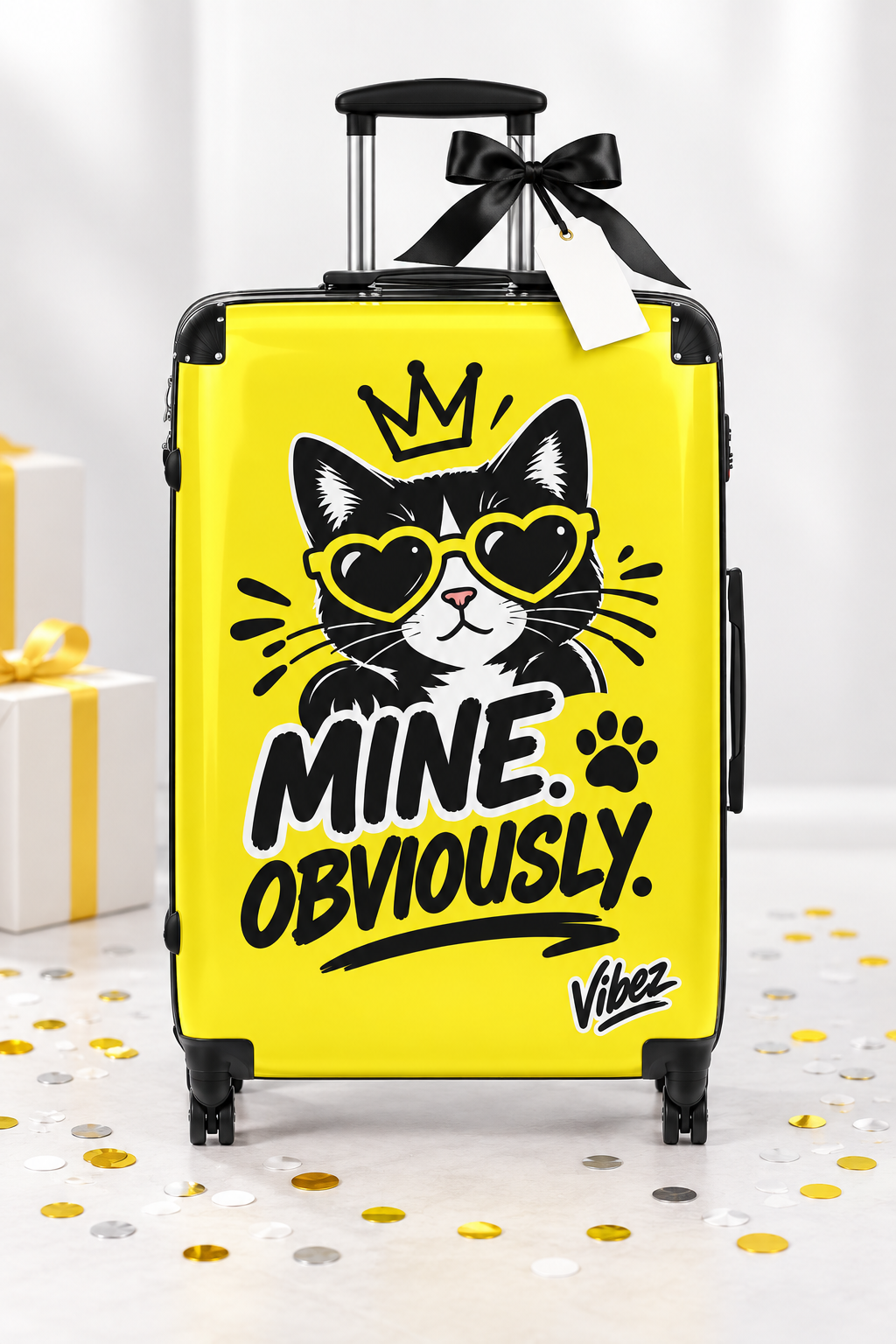 Cat Lover Suitcase, Mine Obviously Yellow Luggage, Funny Cat Travel Bag, Hard Shell Spinner Case, Gift for Pet Lovers