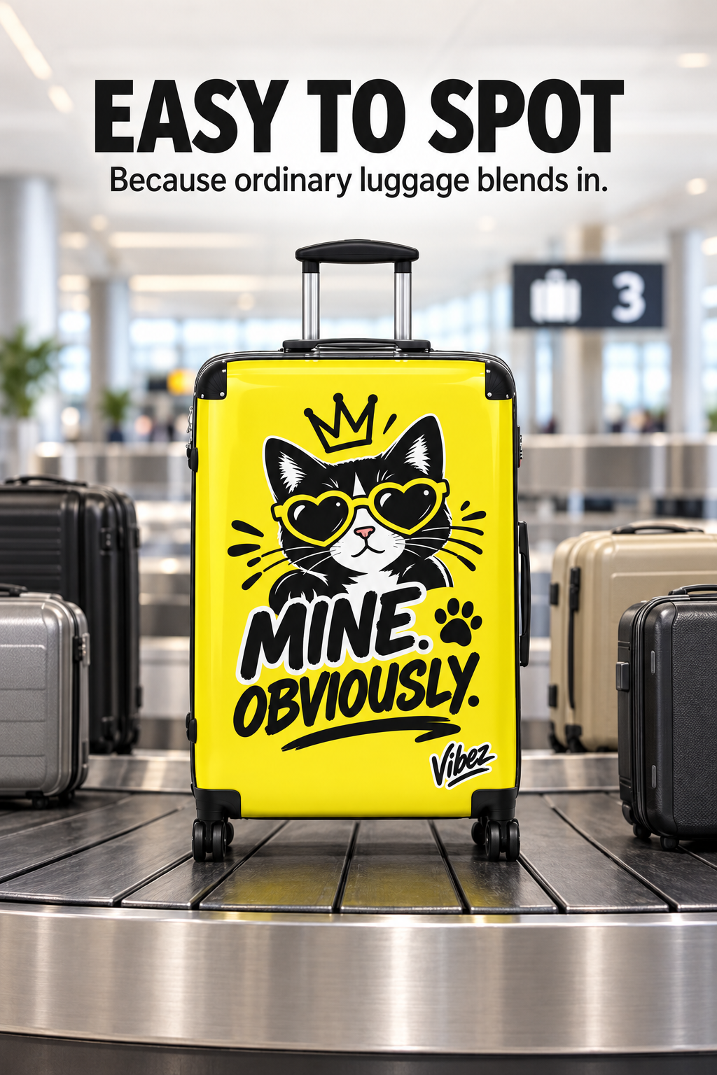 Cat Lover Suitcase, Mine Obviously Yellow Luggage, Funny Cat Travel Bag, Hard Shell Spinner Case, Gift for Pet Lovers