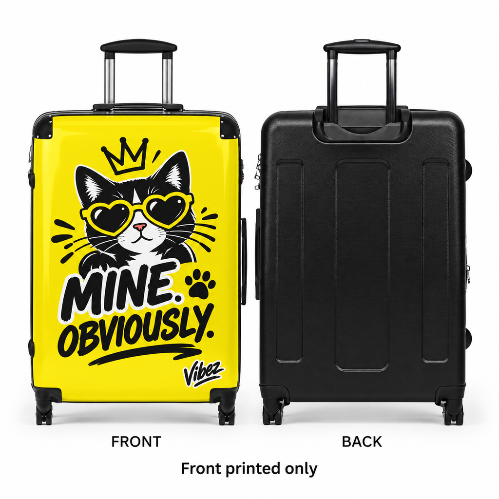 Cat Lover Suitcase, Mine Obviously Yellow Luggage, Funny Cat Travel Bag, Hard Shell Spinner Case, Gift for Pet Lovers