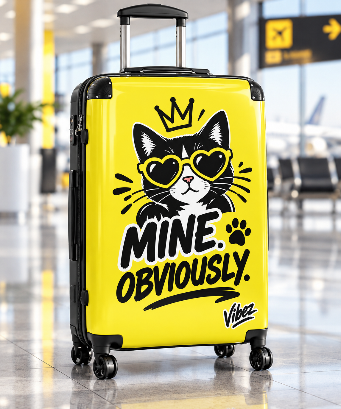 Cat Lover Suitcase, Mine Obviously Yellow Luggage, Funny Cat Travel Bag, Hard Shell Spinner Case, Gift for Pet Lovers