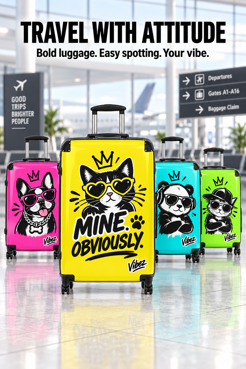 Cat Lover Suitcase, Mine Obviously Yellow Luggage, Funny Cat Travel Bag, Hard Shell Spinner Case, Gift for Pet Lovers