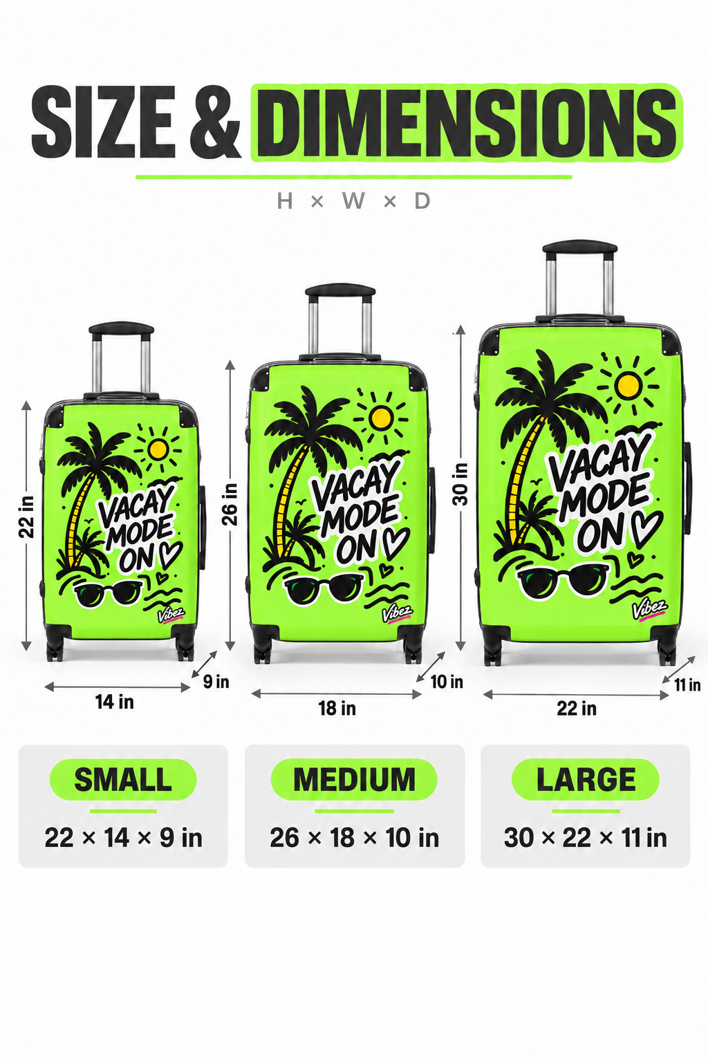 VACAY MODE ON Suitcase, Neon Green Tropical Luggage, Palm Tree Hardshell Travel Case, Vacation Gift, Carry On Bag