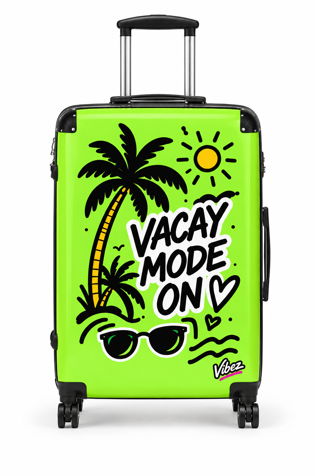 VACAY MODE ON Suitcase, Neon Green Tropical Luggage, Palm Tree Hardshell Travel Case, Vacation Gift, Carry On Bag