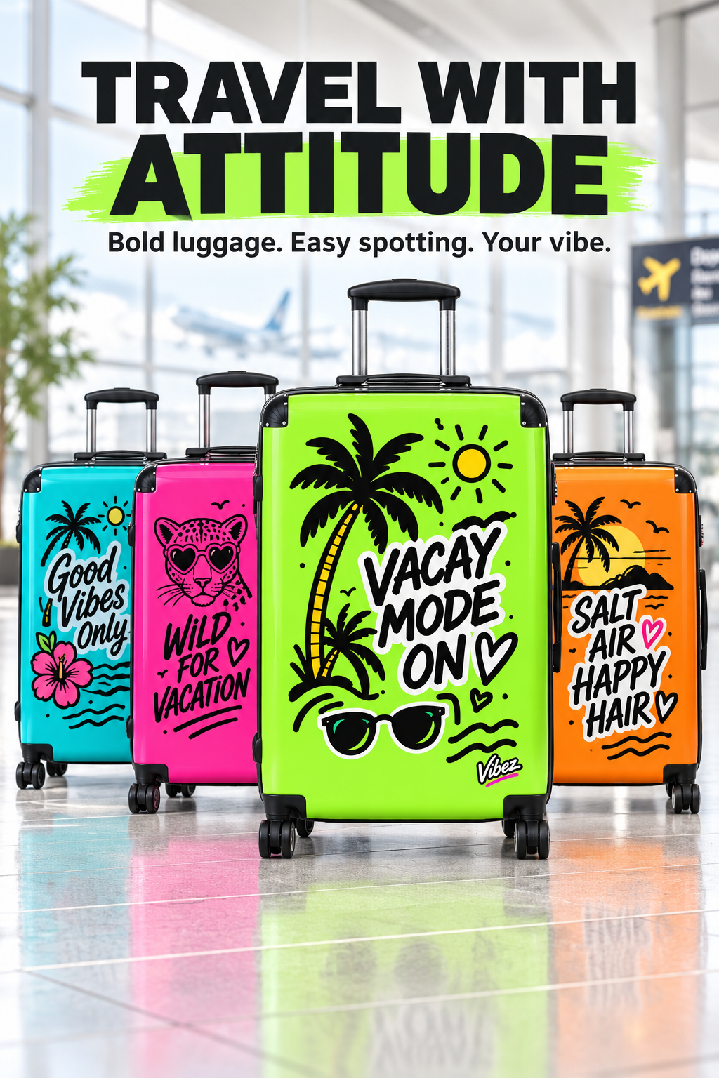 VACAY MODE ON Suitcase, Neon Green Tropical Luggage, Palm Tree Hardshell Travel Case, Vacation Gift, Carry On Bag
