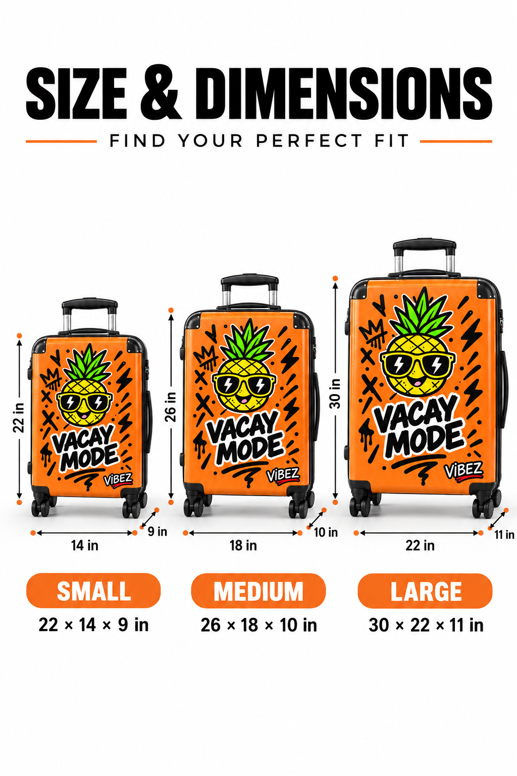 Vacay Mode Suitcase, Orange Pineapple Luggage, Tropical Hard Shell Spinner Case, Fun Vacation Travel Gift
