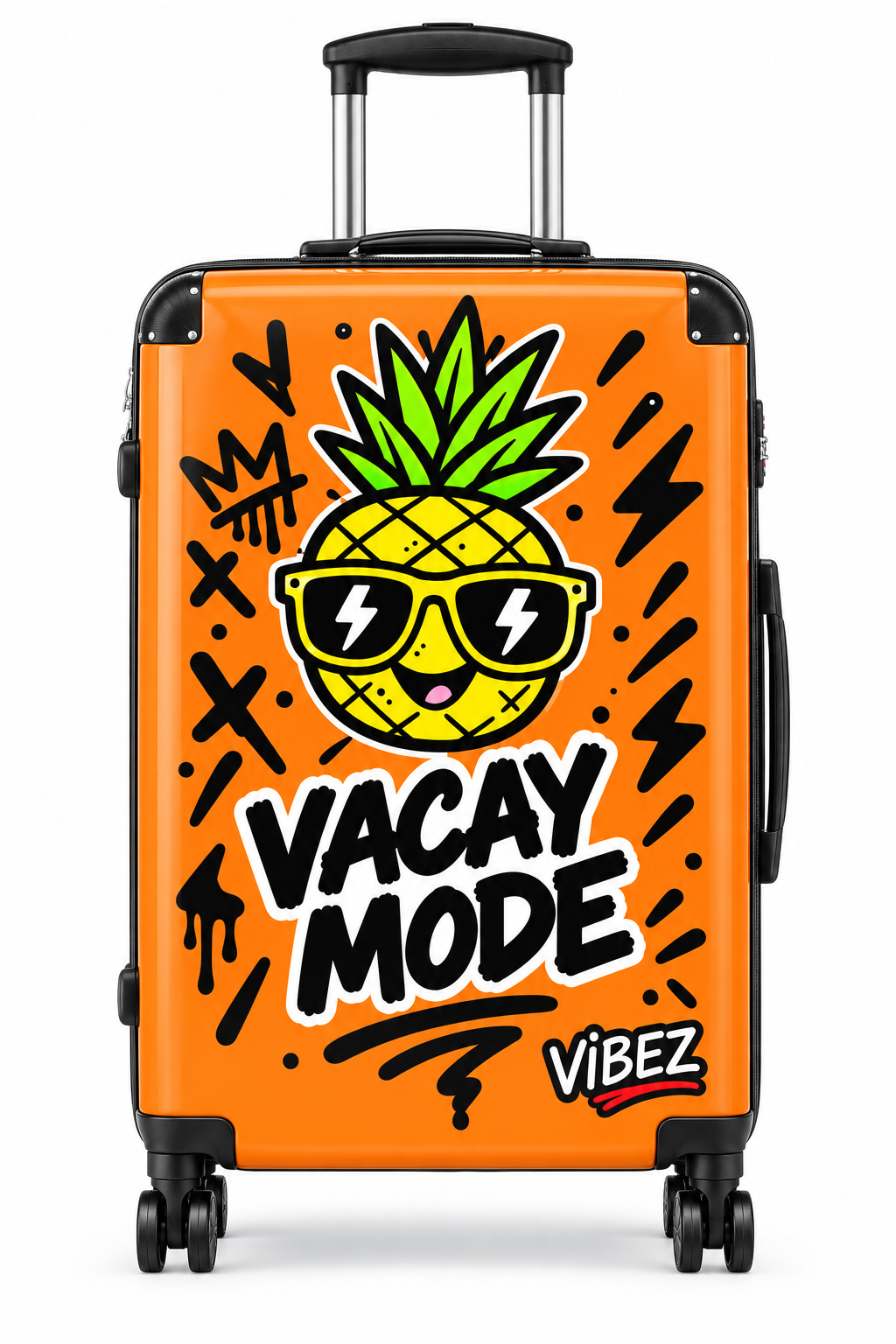 Vacay Mode Suitcase, Orange Pineapple Luggage, Tropical Hard Shell Spinner Case, Fun Vacation Travel Gift