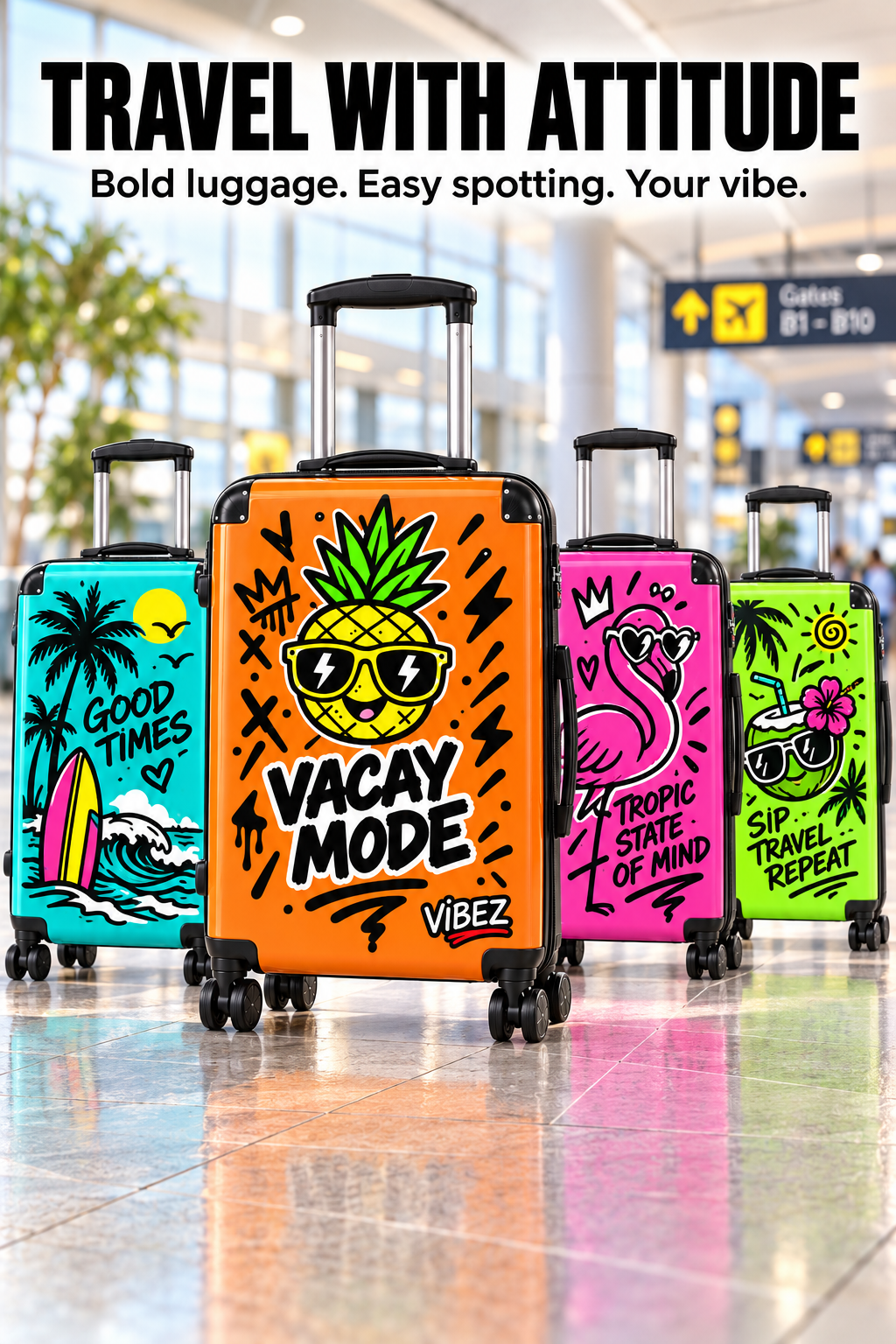 Vacay Mode Suitcase, Orange Pineapple Luggage, Tropical Hard Shell Spinner Case, Fun Vacation Travel Gift