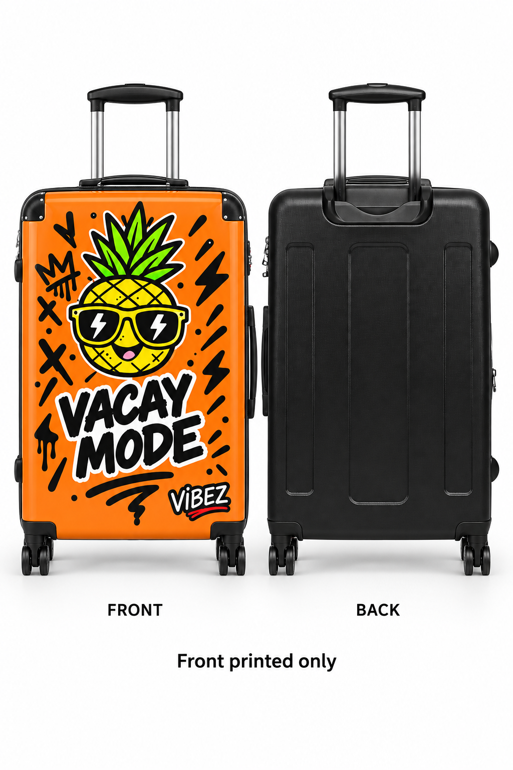 Vacay Mode Suitcase, Orange Pineapple Luggage, Tropical Hard Shell Spinner Case, Fun Vacation Travel Gift