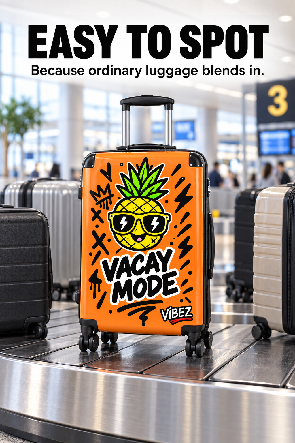 Vacay Mode Suitcase, Orange Pineapple Luggage, Tropical Hard Shell Spinner Case, Fun Vacation Travel Gift