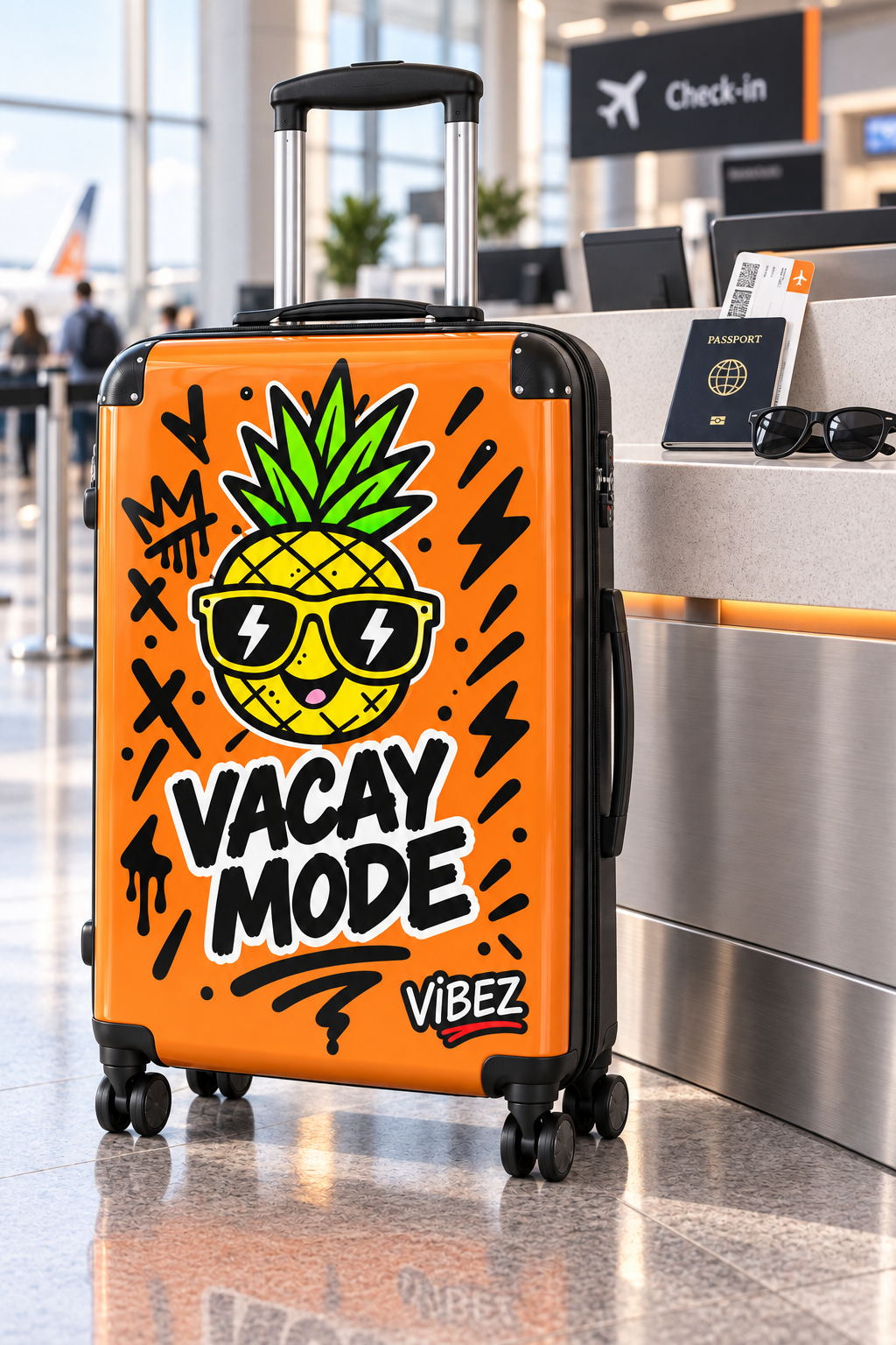 Vacay Mode Suitcase, Orange Pineapple Luggage, Tropical Hard Shell Spinner Case, Fun Vacation Travel Gift