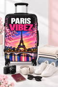 Paris Vibez Suitcase, Eiffel Tower Luggage, Colourful Paris Travel Bag, France Lover Gift, Hard Shell Spinner Suitcase