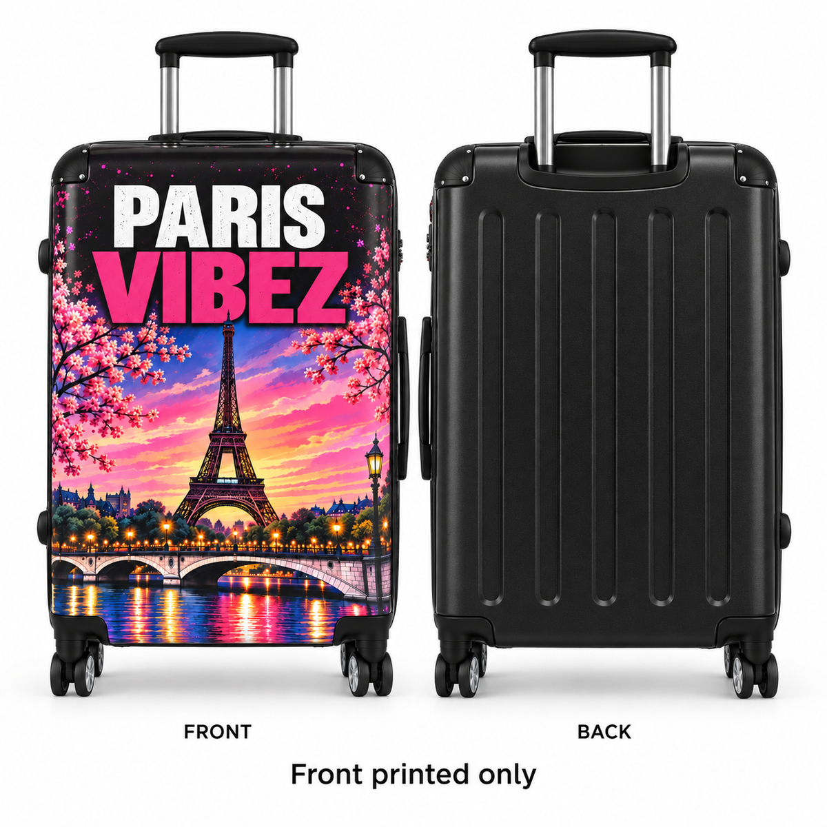 Paris Vibez Suitcase, Eiffel Tower Luggage, Colourful Paris Travel Bag, France Lover Gift, Hard Shell Spinner Suitcase