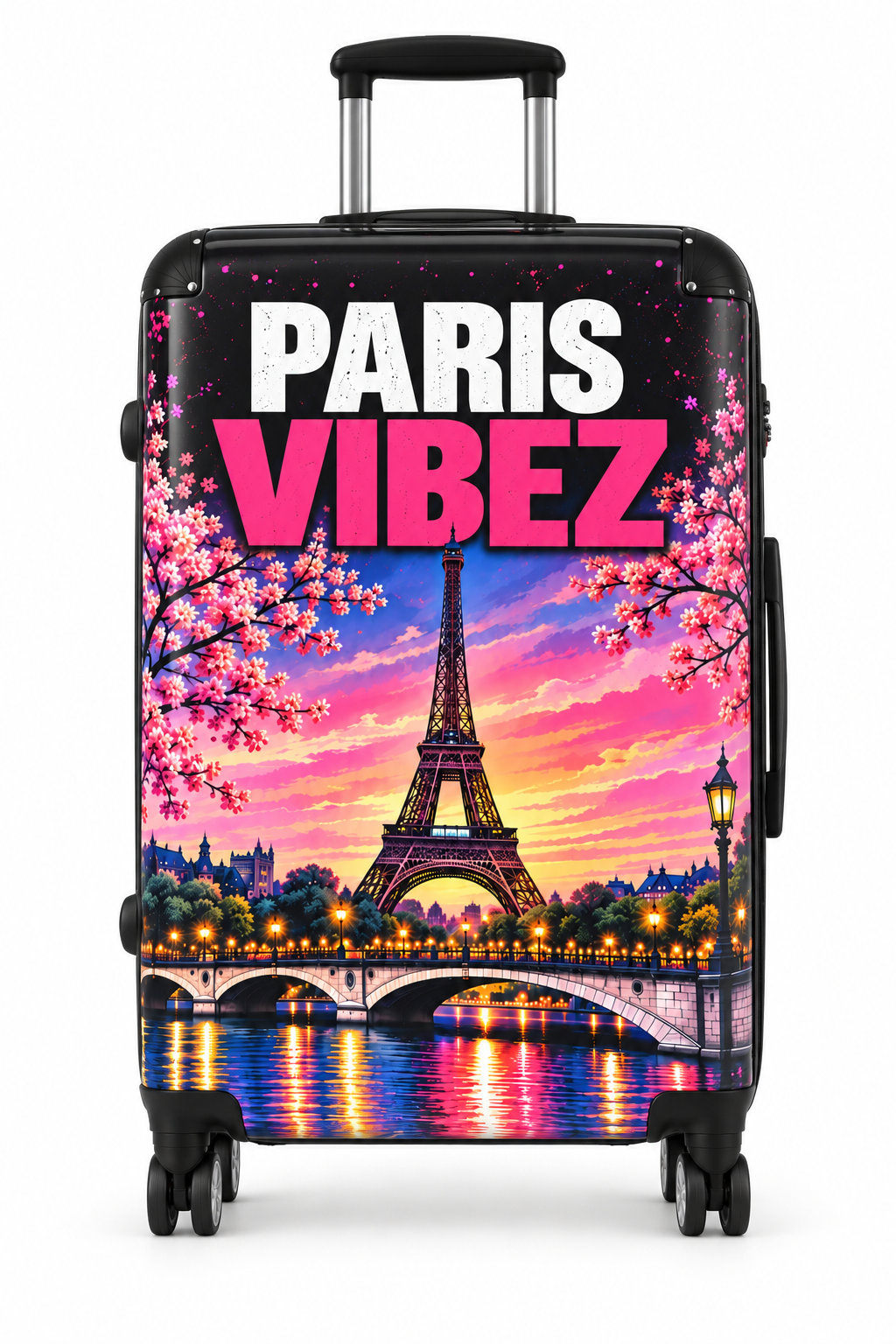 Paris Vibez Suitcase, Eiffel Tower Luggage, Colourful Paris Travel Bag, France Lover Gift, Hard Shell Spinner Suitcase