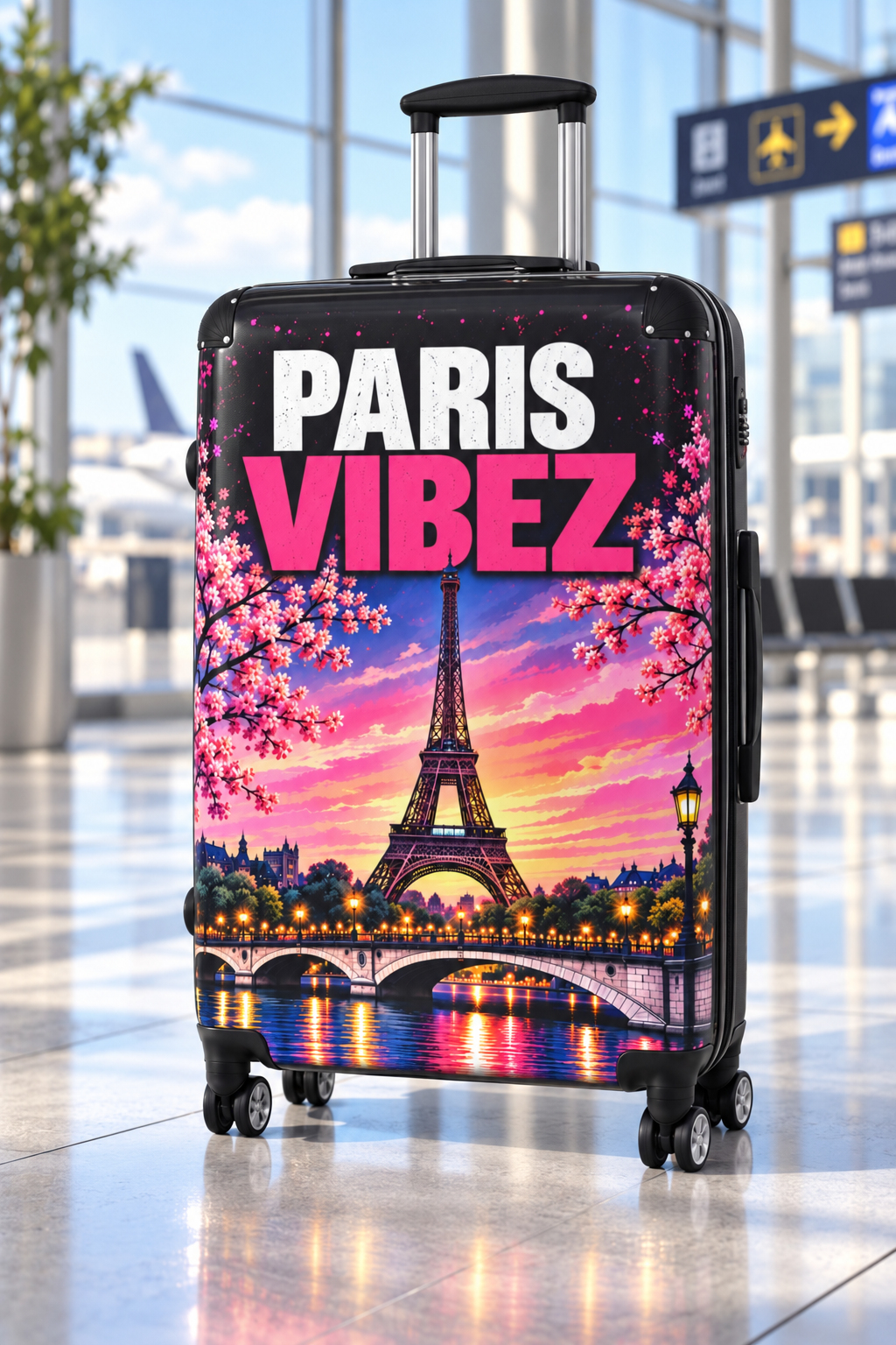 Paris Vibez Suitcase, Eiffel Tower Luggage, Colourful Paris Travel Bag, France Lover Gift, Hard Shell Spinner Suitcase