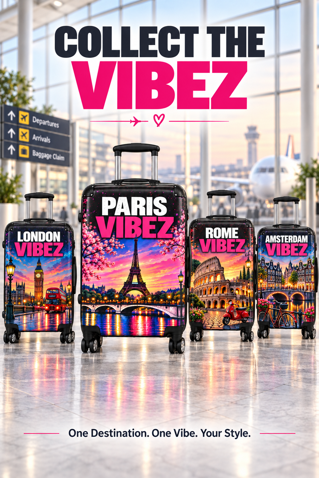 Paris Vibez Suitcase, Eiffel Tower Luggage, Colourful Paris Travel Bag, France Lover Gift, Hard Shell Spinner Suitcase