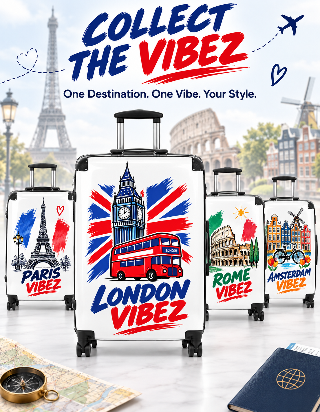 London Vibez Suitcase | Big Ben & Double Decker Bus Travel Luggage