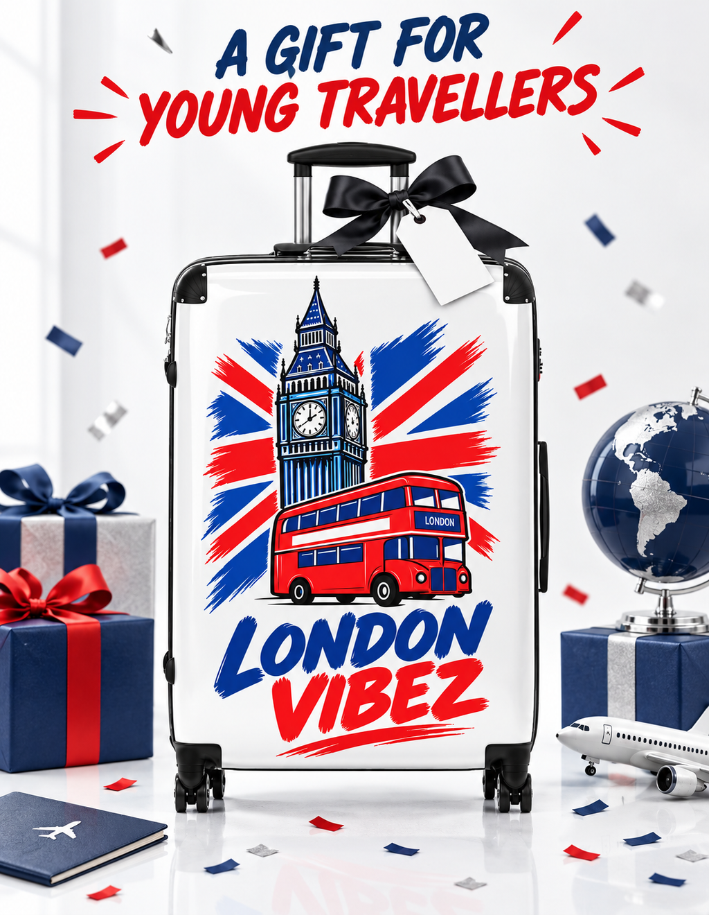 London Vibez Suitcase | Big Ben & Double Decker Bus Travel Luggage