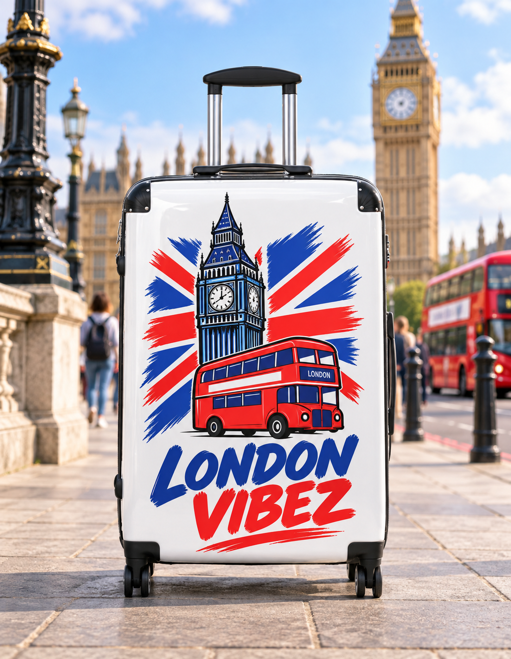 London Vibez Suitcase | Big Ben & Double Decker Bus Travel Luggage