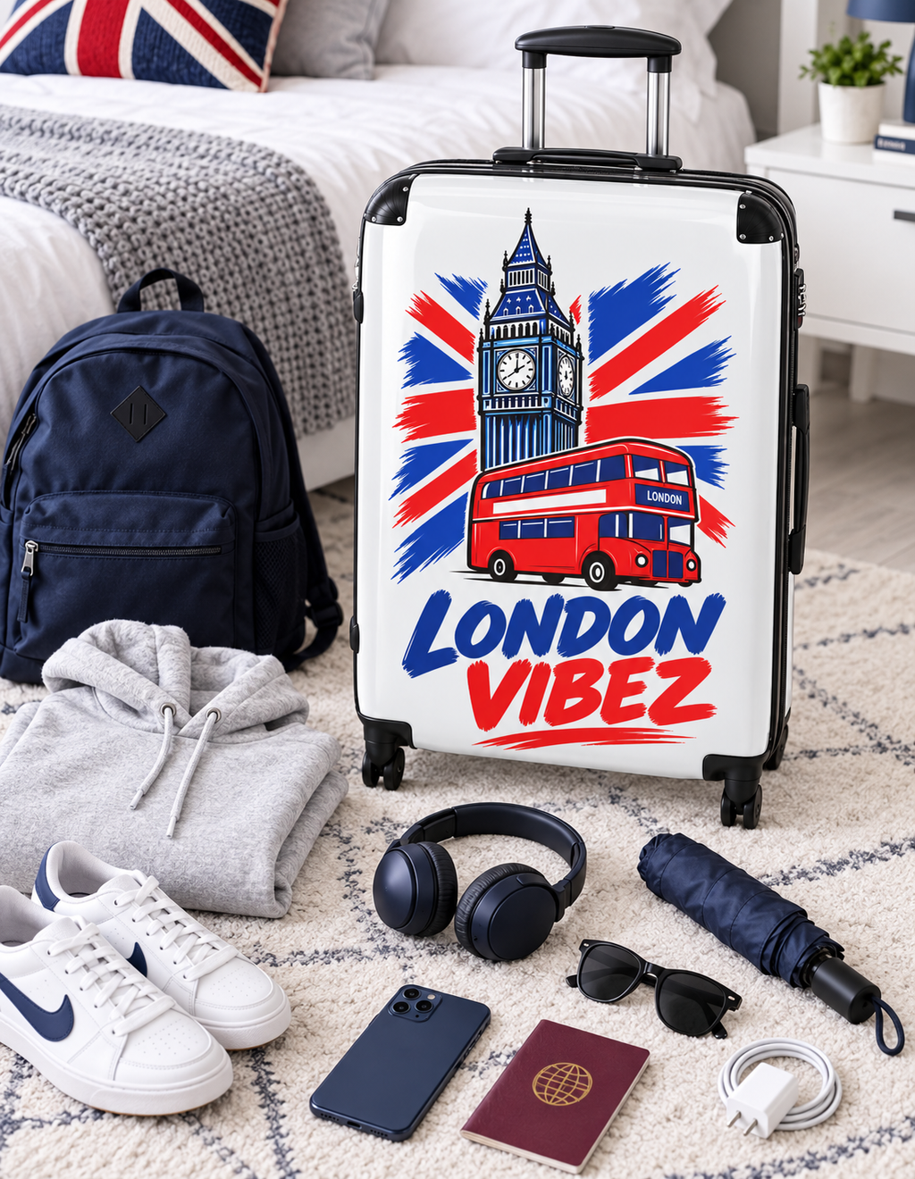 London Vibez Suitcase | Big Ben & Double Decker Bus Travel Luggage