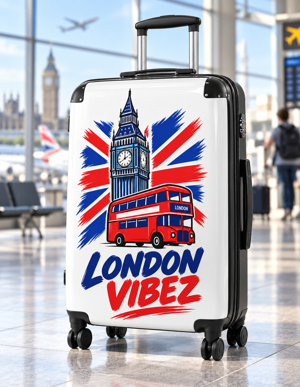 London Vibez Suitcase | Big Ben & Double Decker Bus Travel Luggage