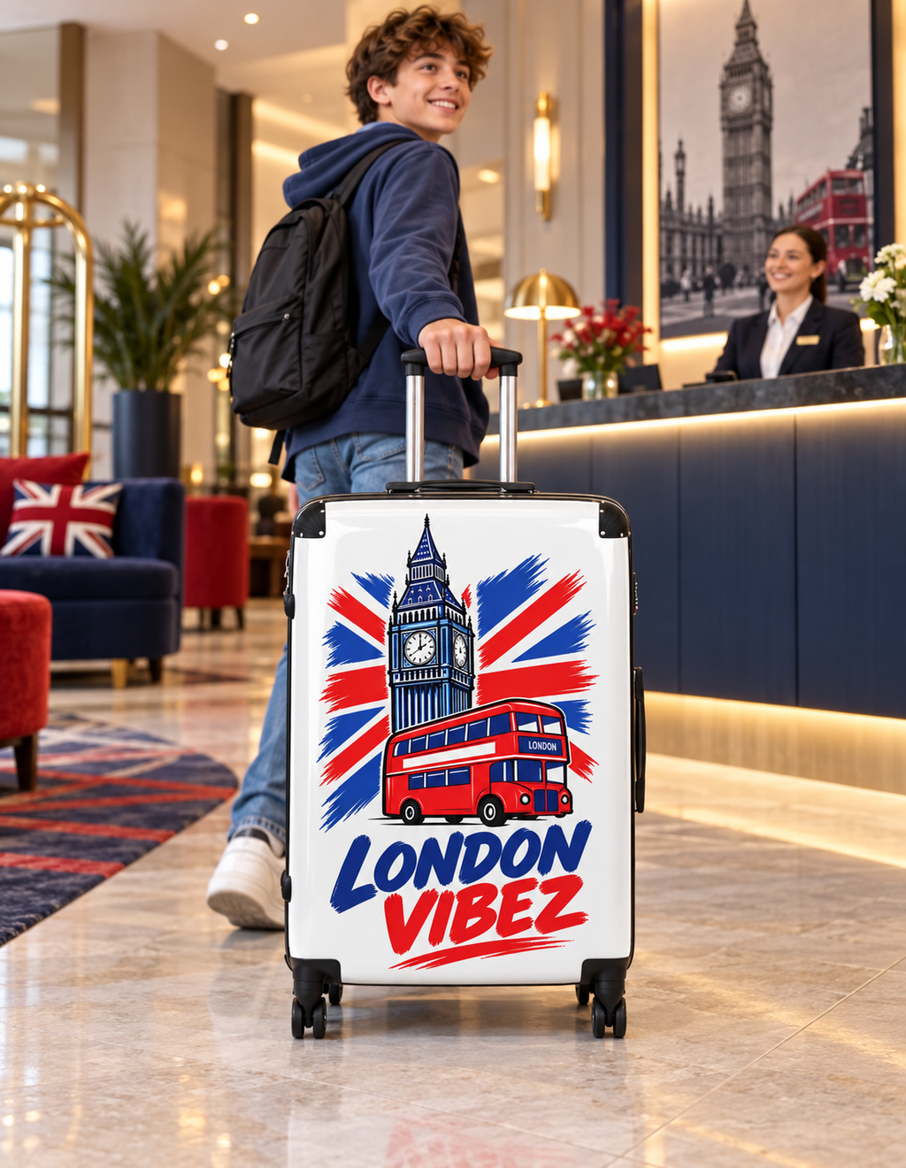 London Vibez Suitcase | Big Ben & Double Decker Bus Travel Luggage