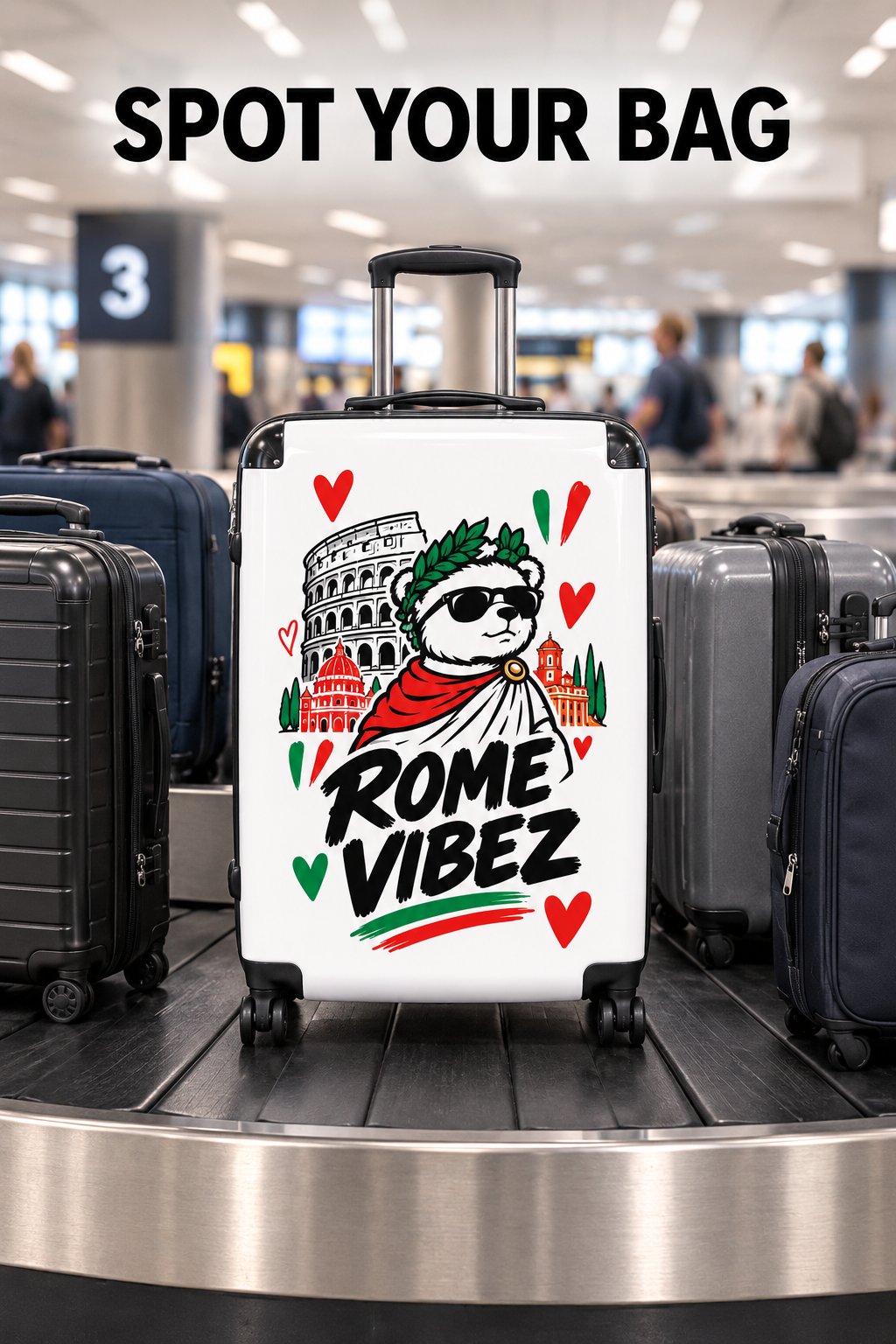 Rome Vibez Suitcase | Roman Colosseum Panda Travel Luggage