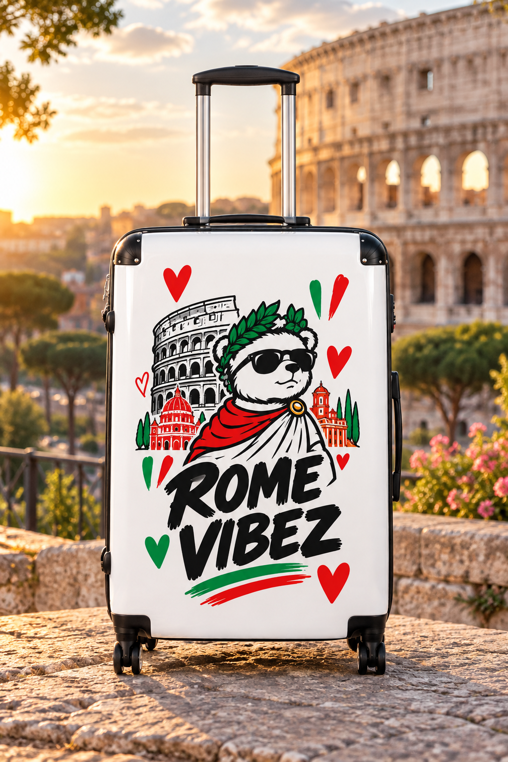 Rome Vibez Suitcase | Roman Colosseum Panda Travel Luggage