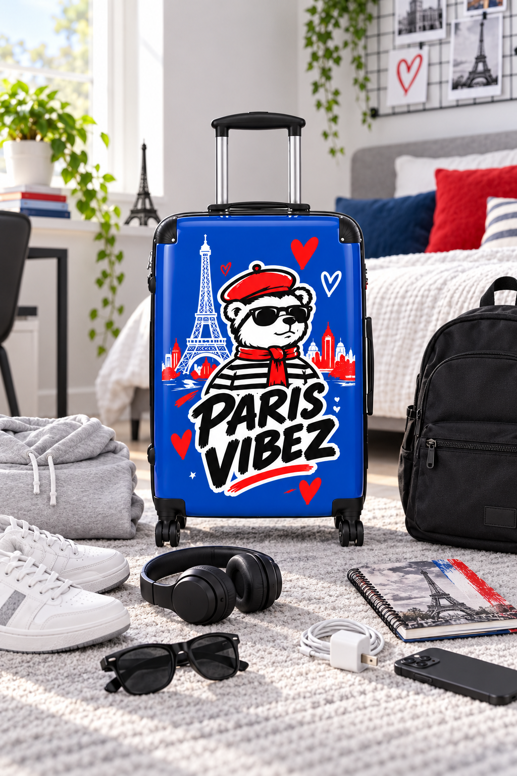 Paris Vibez Suitcase | Eiffel Tower Bear Travel Luggage