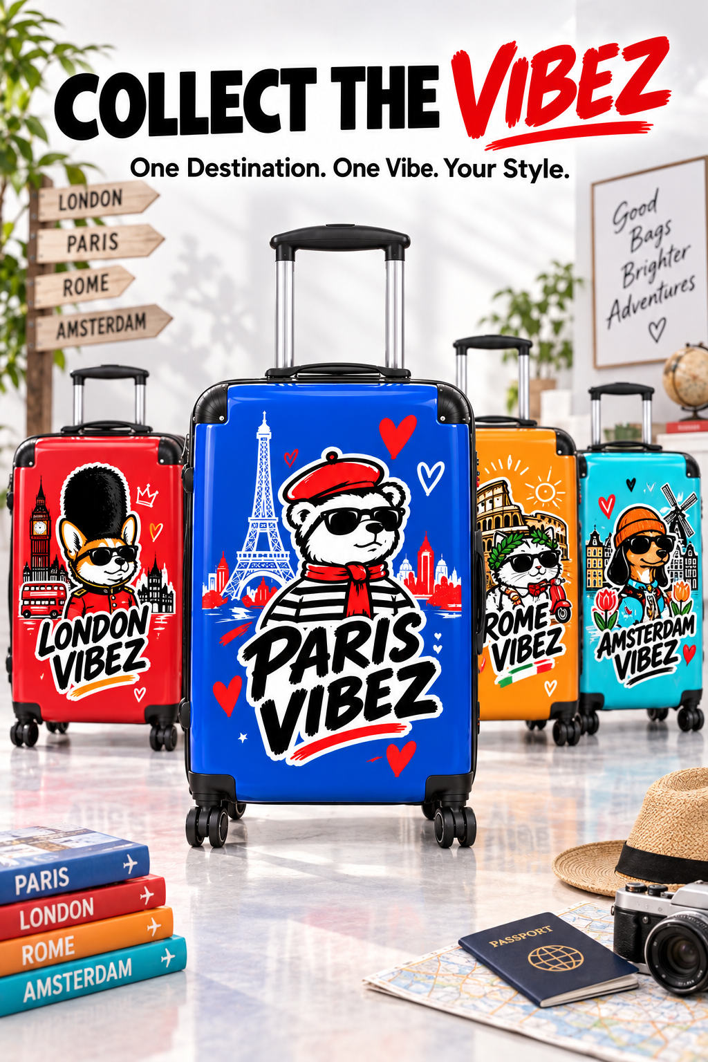 Paris Vibez Suitcase | Eiffel Tower Bear Travel Luggage