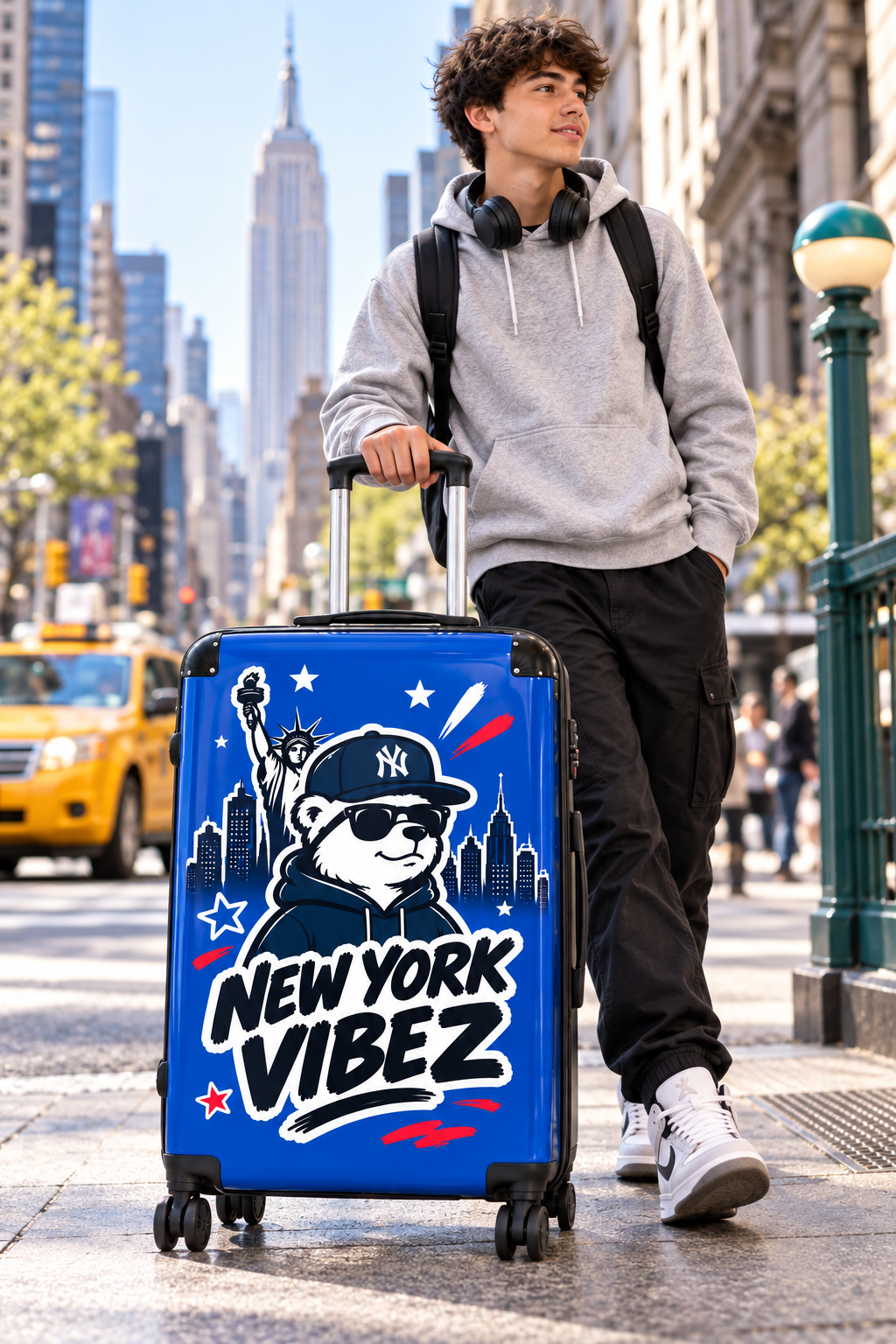 New York Vibez Suitcase | NYC Bear Skyline Luggage