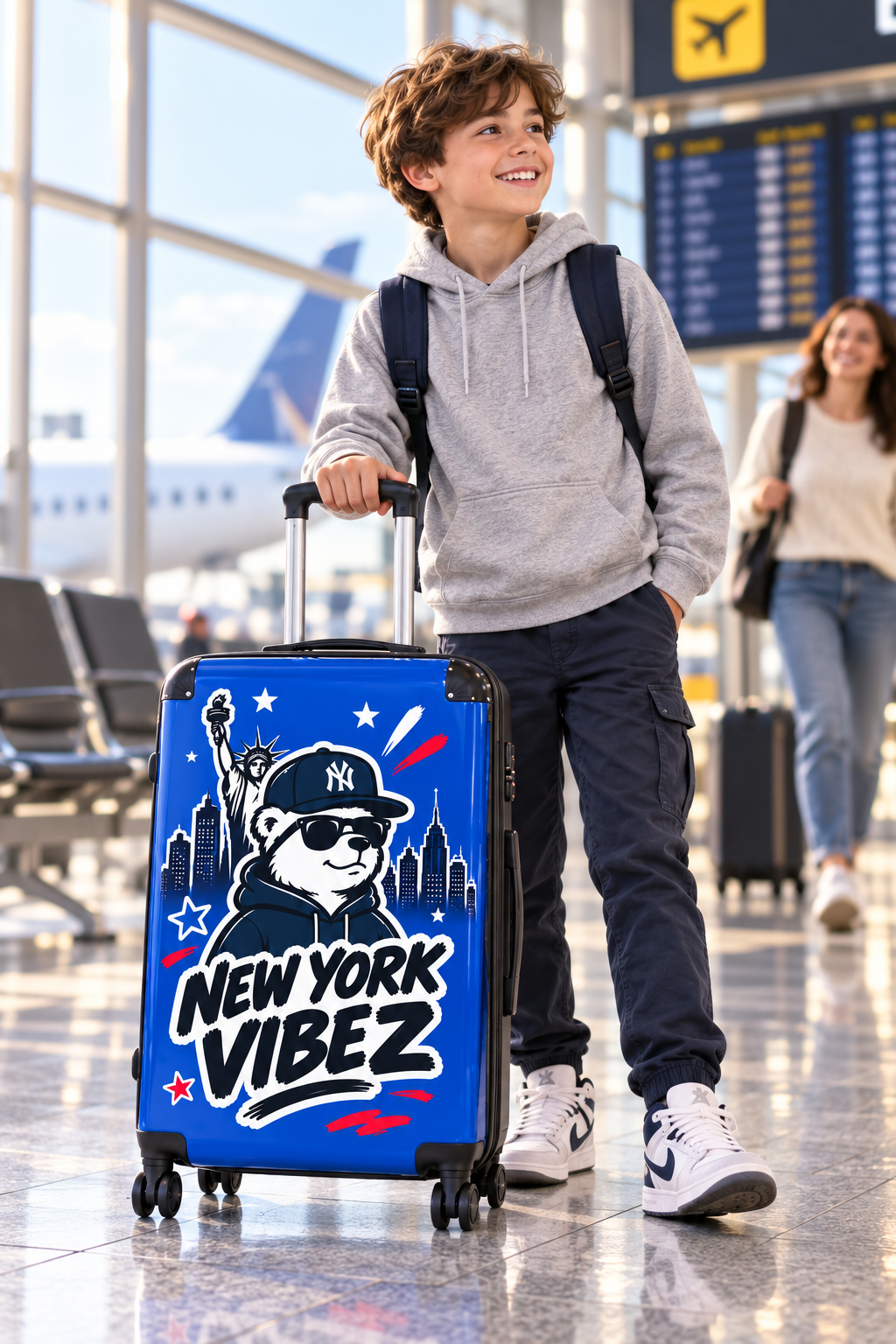 New York Vibez Suitcase | NYC Bear Skyline Luggage