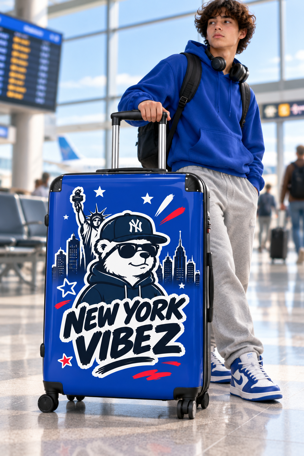 New York Vibez Suitcase | NYC Bear Skyline Luggage