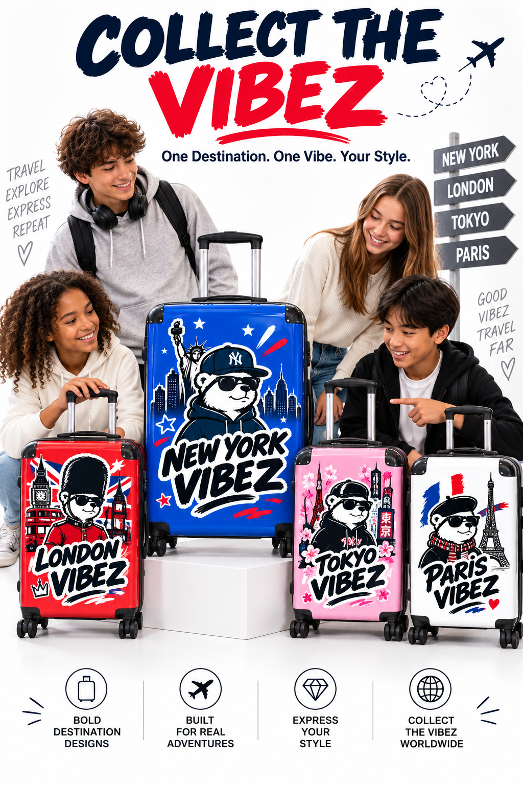 New York Vibez Suitcase | NYC Bear Skyline Luggage
