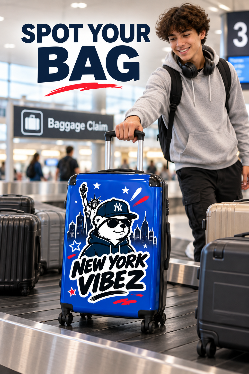 New York Vibez Suitcase | NYC Bear Skyline Luggage