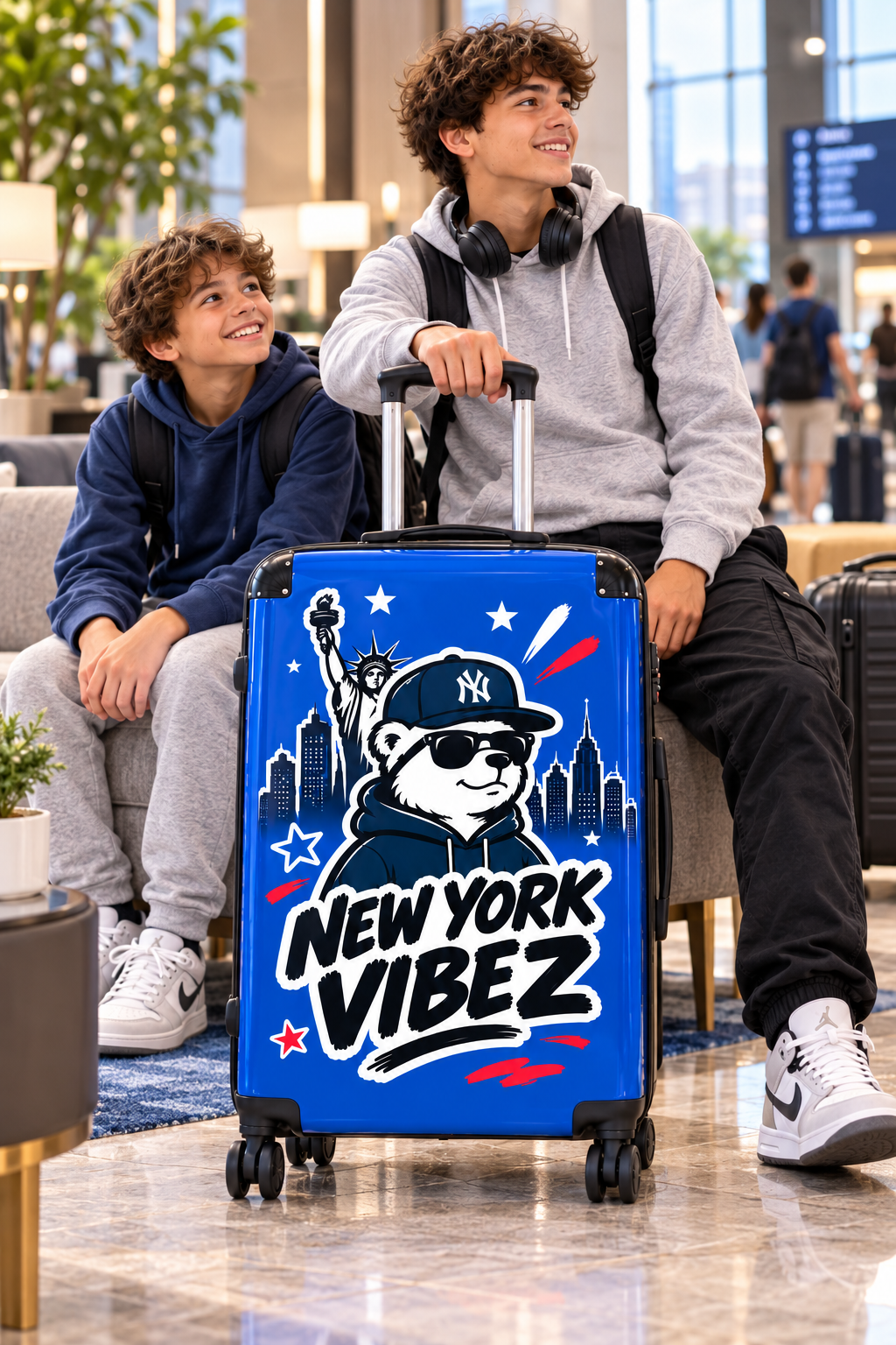 New York Vibez Suitcase | NYC Bear Skyline Luggage