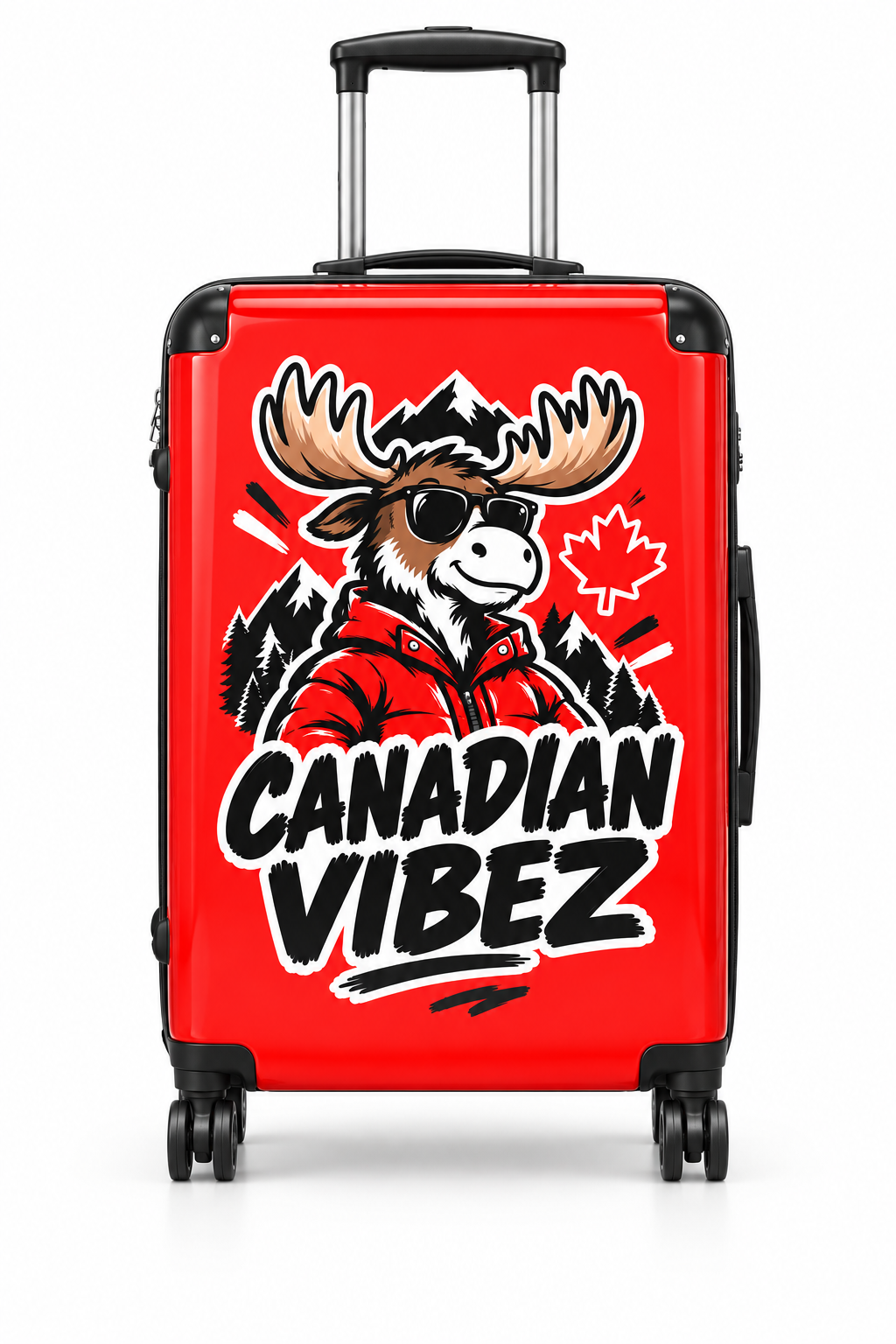 Canadian Vibez Moose Suitcase | Red Travel Luggage, Maple Leaf Design
