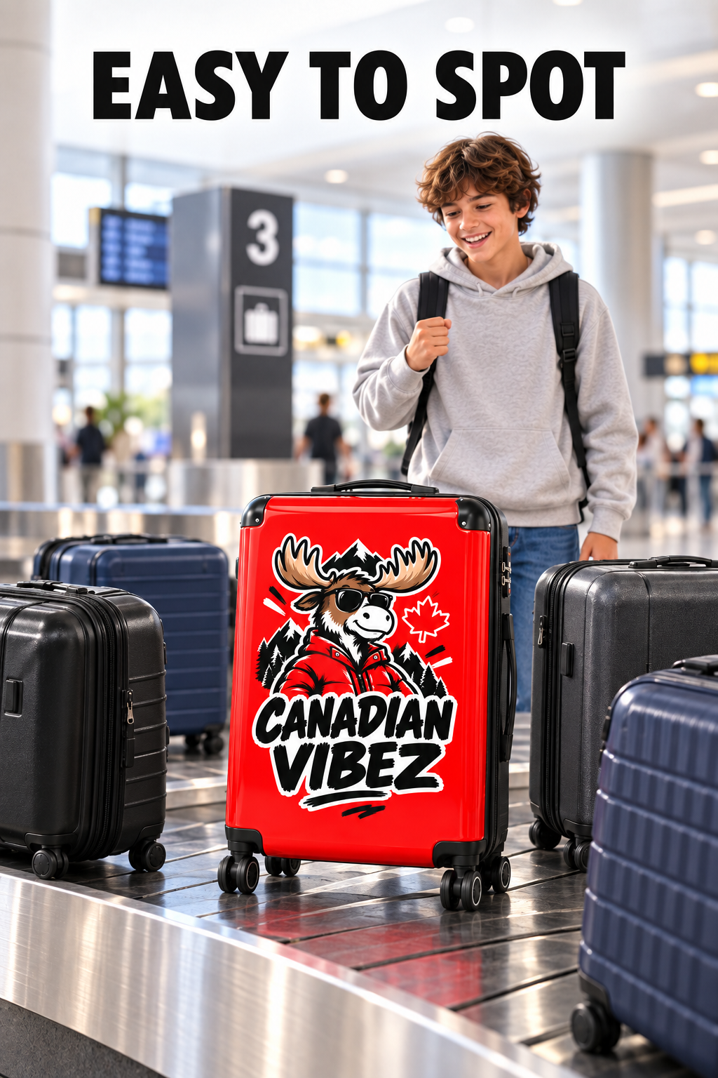 Canadian Vibez Moose Suitcase | Red Travel Luggage, Maple Leaf Design