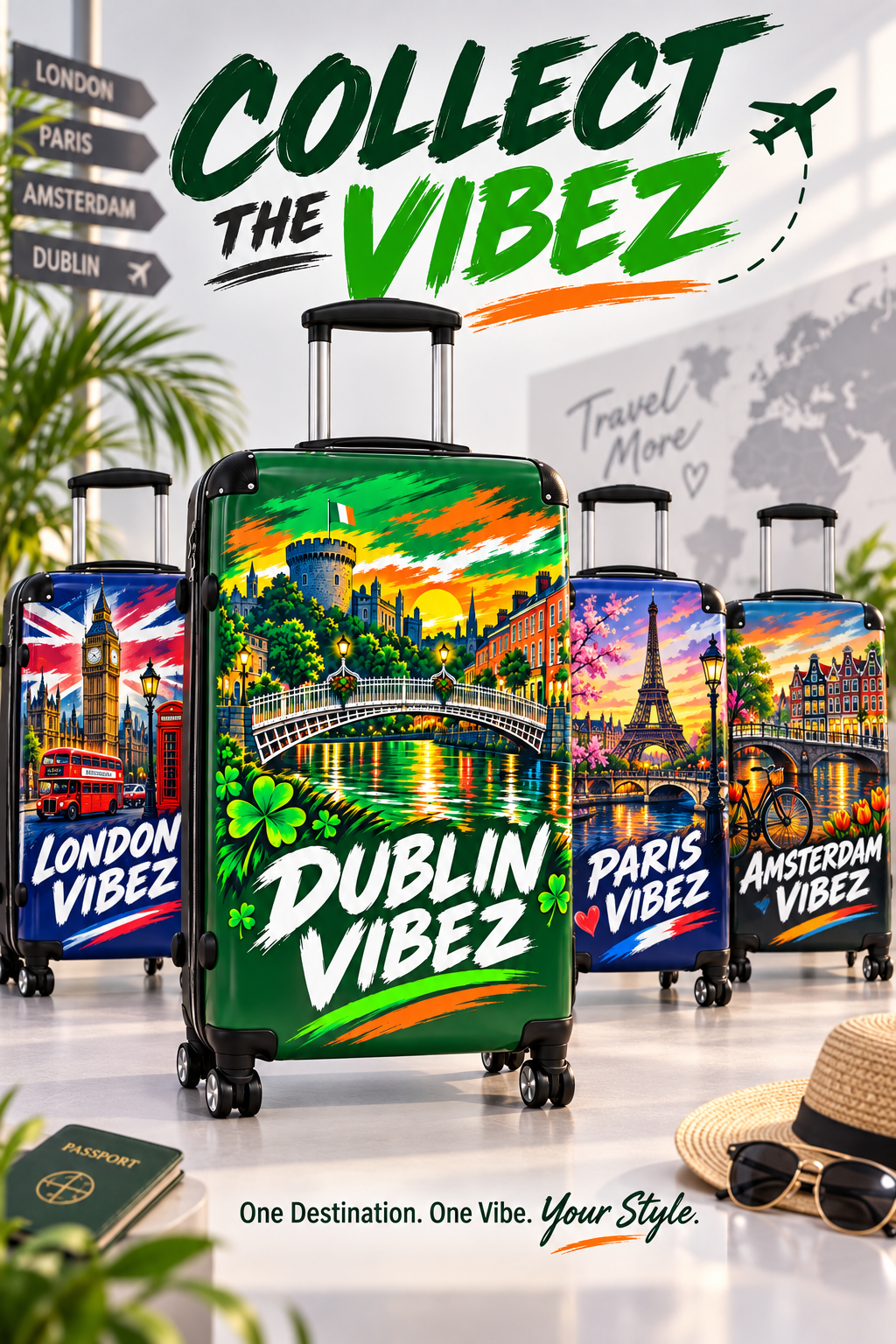 Dublin Vibez Suitcase | Irish Cityscape Luggage, Shamrock Travel Case
