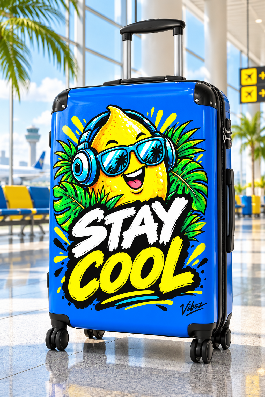 Stay Cool Lemon Character suitcase | Hard Shell Carry-On, Bright Tropical Design