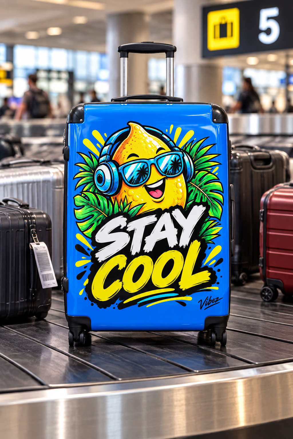 Stay Cool Lemon Character suitcase | Hard Shell Carry-On, Bright Tropical Design