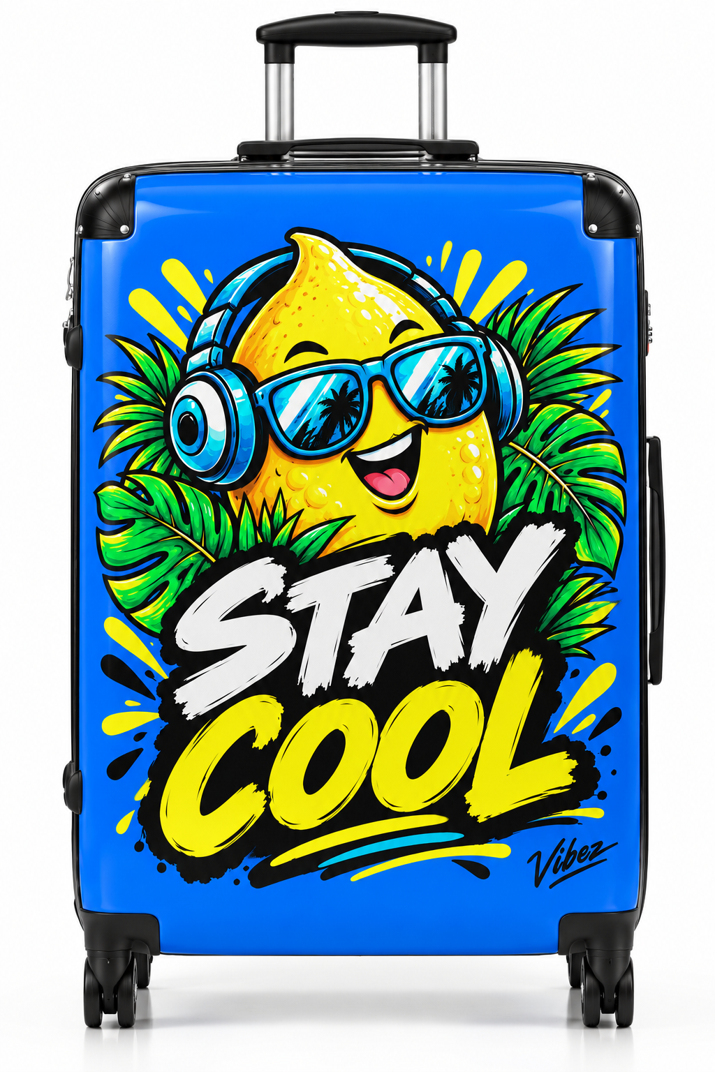 Stay Cool Lemon Character suitcase | Hard Shell Carry-On, Bright Tropical Design