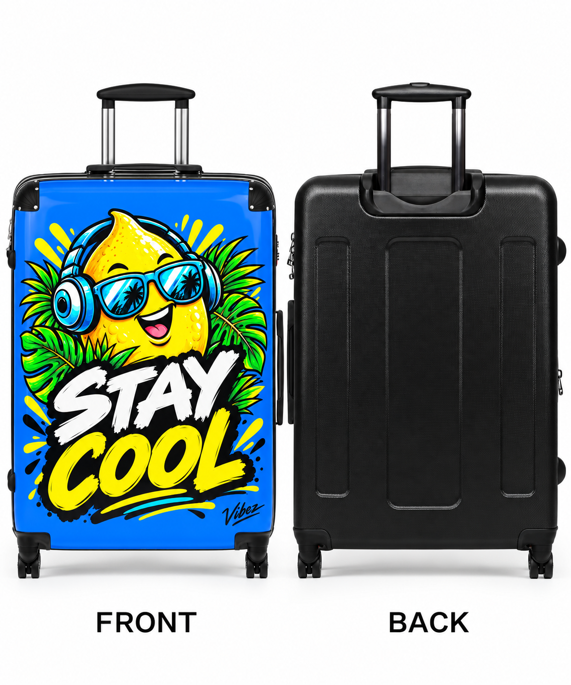 Stay Cool Lemon Character suitcase | Hard Shell Carry-On, Bright Tropical Design