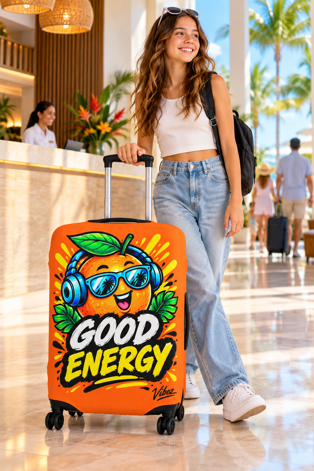 Good Energy Orange Cartoon Fruit Luggage Cover | Protective Travel Cover