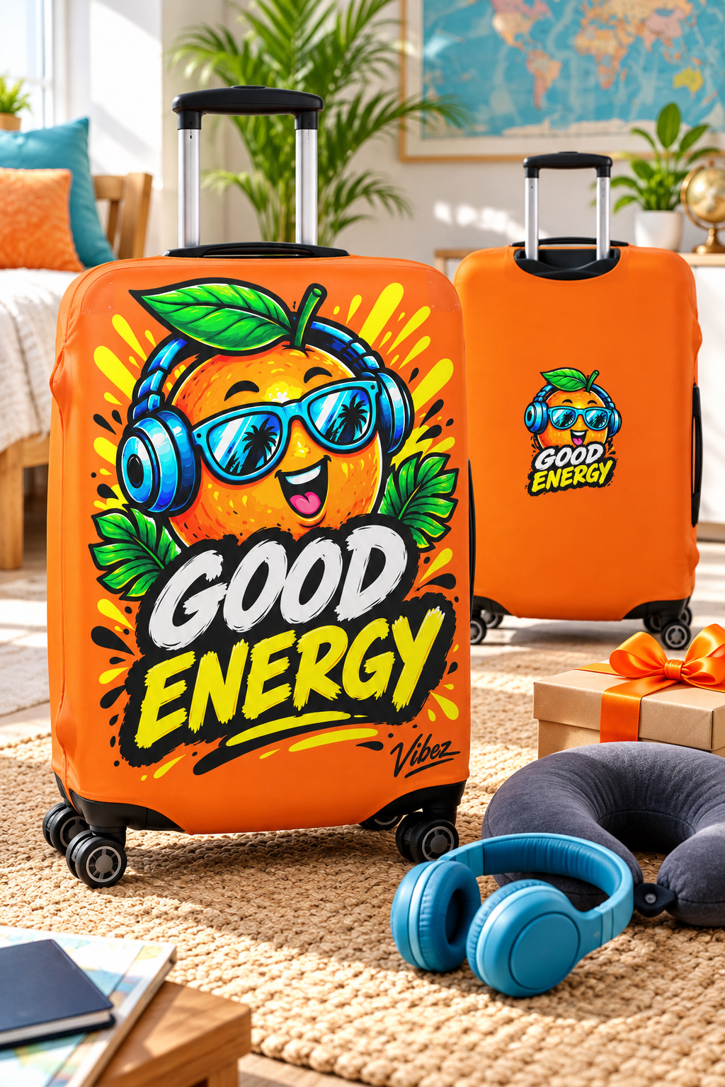 Good Energy Orange Cartoon Fruit Luggage Cover | Protective Travel Cover