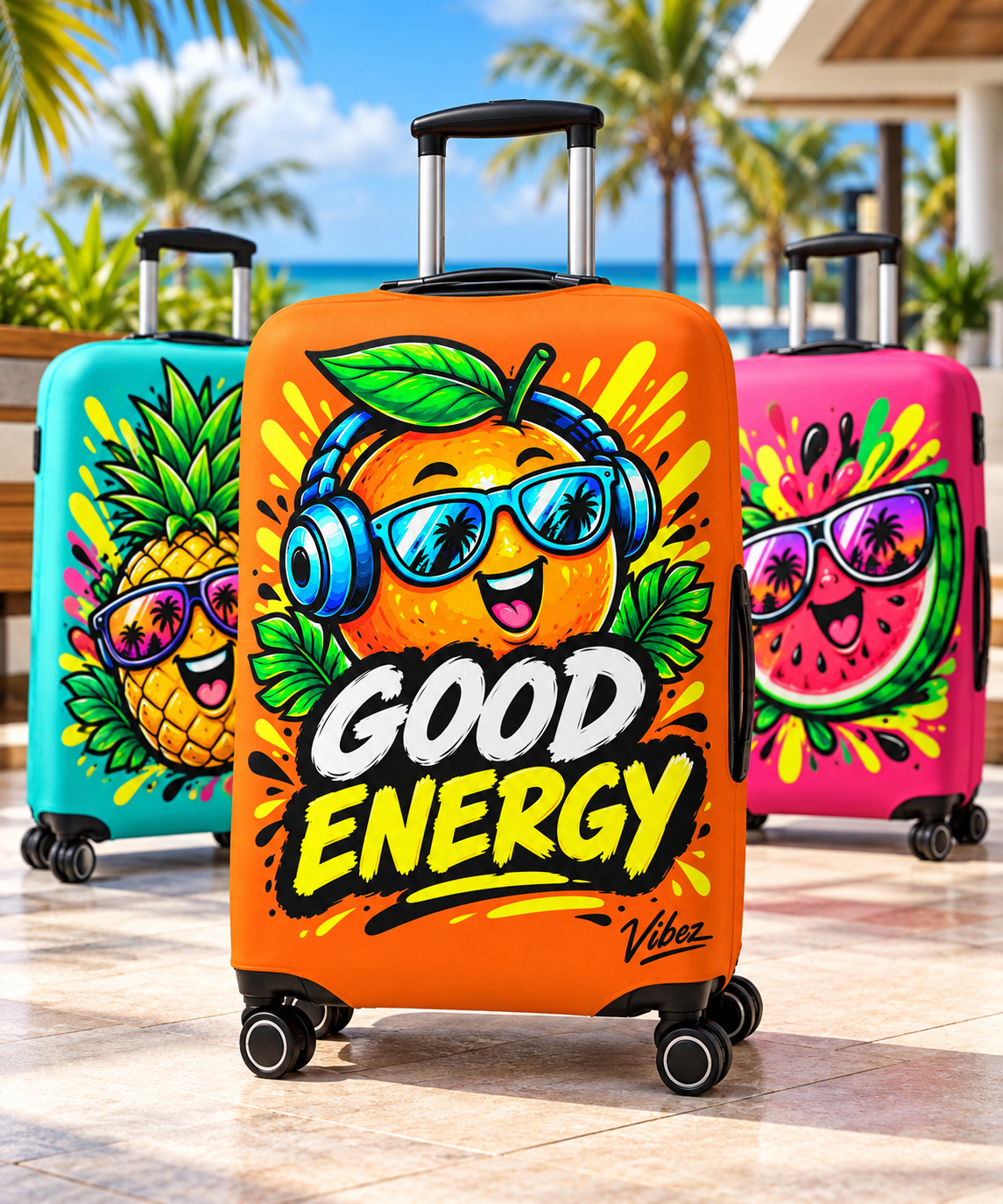 Good Energy Orange Cartoon Fruit Luggage Cover | Protective Travel Cover
