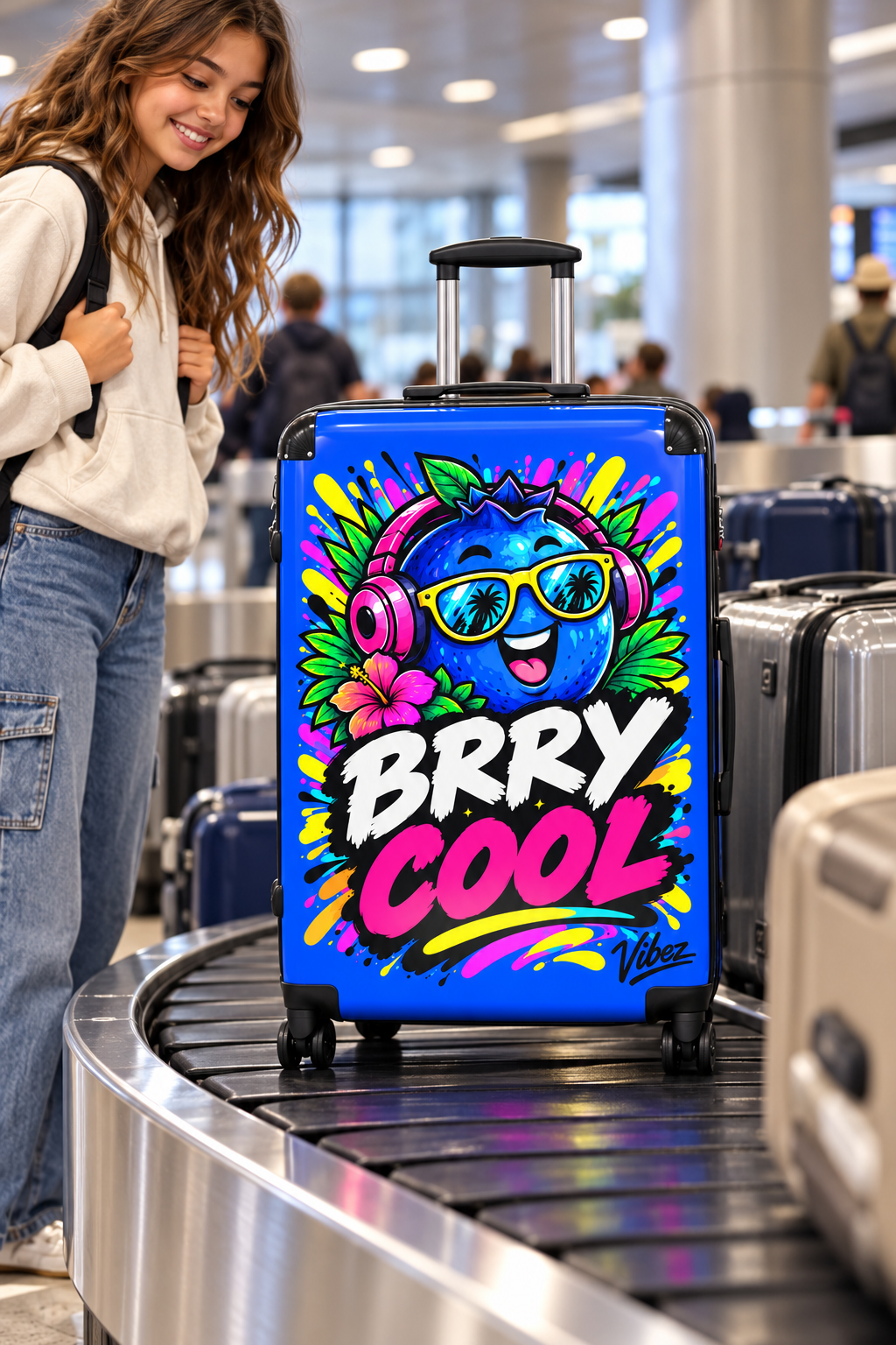Brry Cool Blue Berry Character Suitcase | Cartoon Fruit Luggage