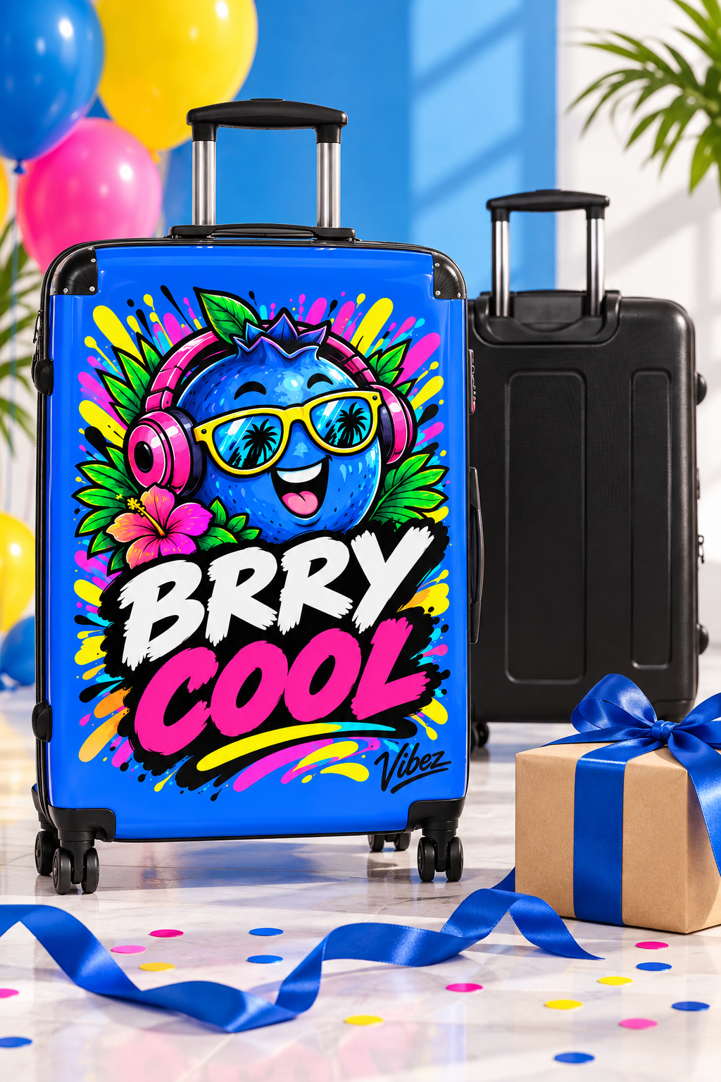 Brry Cool Blue Berry Character Suitcase | Cartoon Fruit Luggage